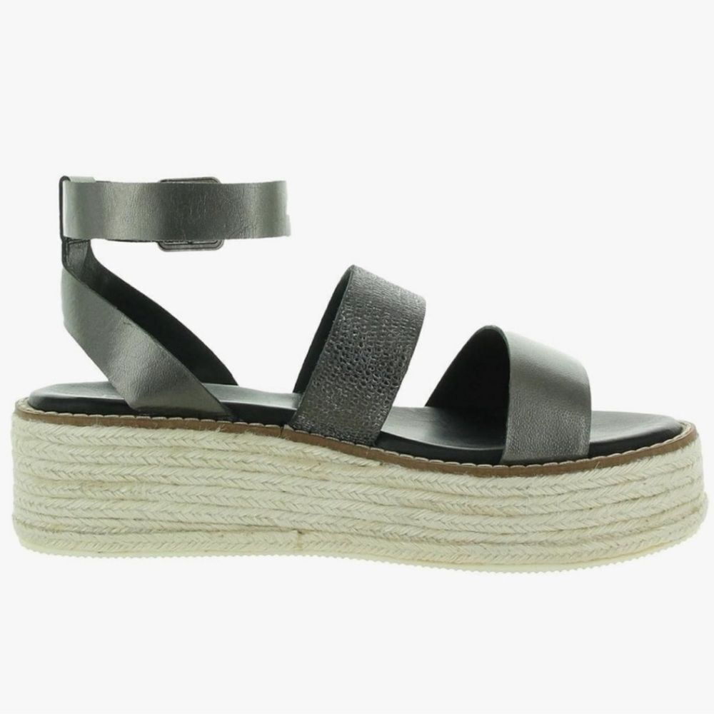 Diba True Day Line Leather Espadrille Sandal, Gunmetal Black, Size 7.5. New!
